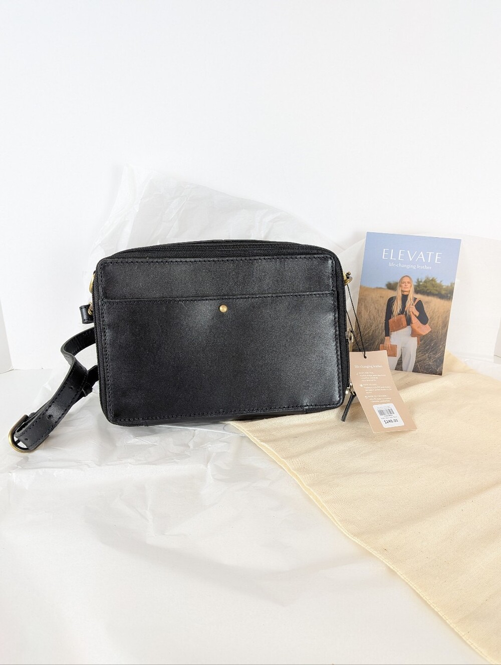 NEW Elevate People Black Leather Nomad Crossbody Bag